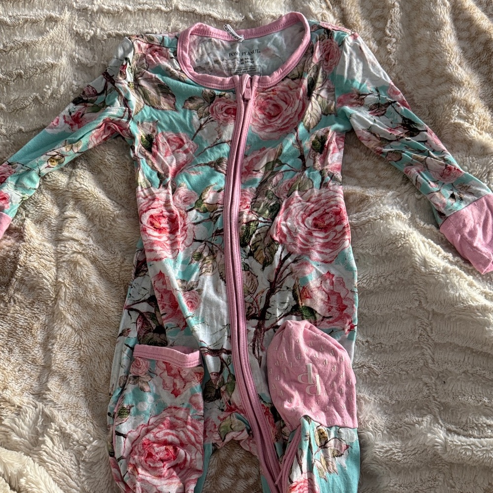 Posh Peanut Floral Footie - Pink and Green